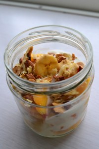 Peach, almond and banana parfait